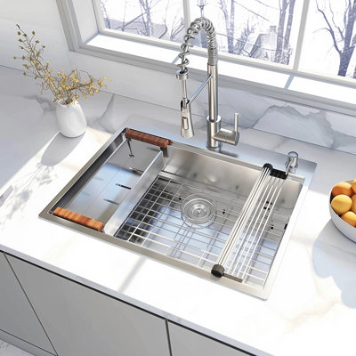 28X22 Drop-In Stainless Steel Workstation Sink With Rounded Corners And Multi-Functional Accessories