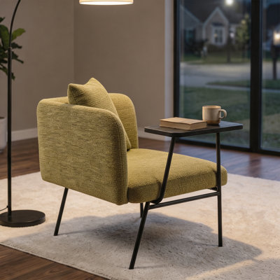 Lounge Relaxing Chair with Small Side Table, Accent Armchair with Metal Legs and Side Pockets, Single Sofa Chair for Living Room Bedroom