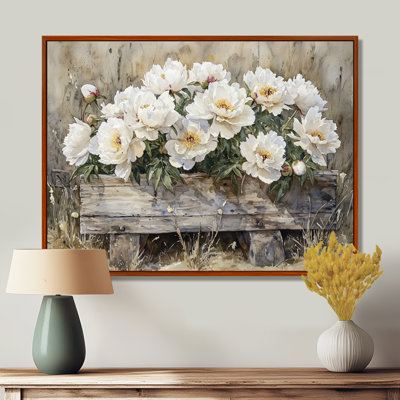 Loin, pivoines près de la cuvette d'eau - pivoines, art mural