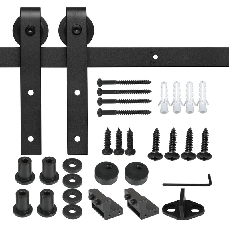  5ft Black Aluminum Single Door Barn Door Hardware Kit Standard Single