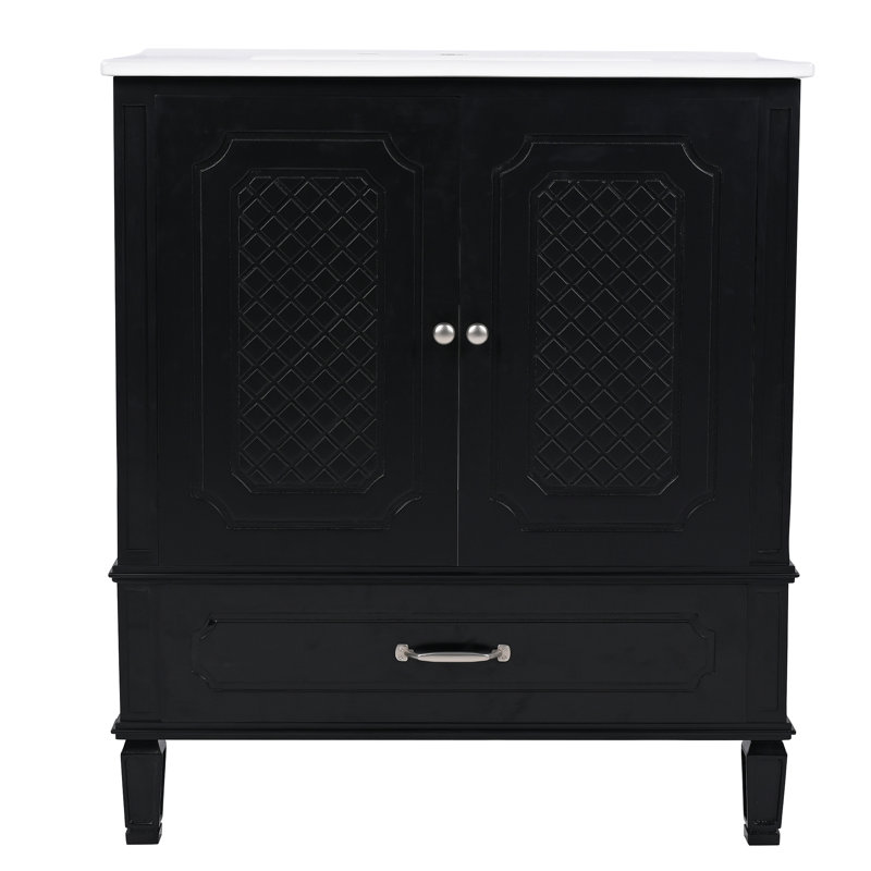 Meuble-lavabo 30 po avec lavabo style rétro, Noir
