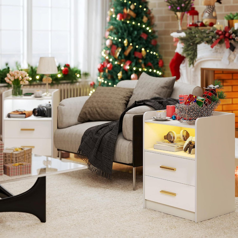 42.2 cm W Bedside Table, White Set of 2