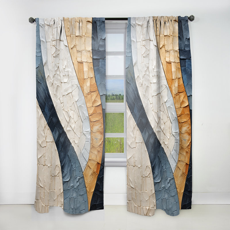 Blue Spiritual Stone Minimalism Painting - Traditional Velvet Curtain - Room Darkening - 1 panel, 52" W x 120" L