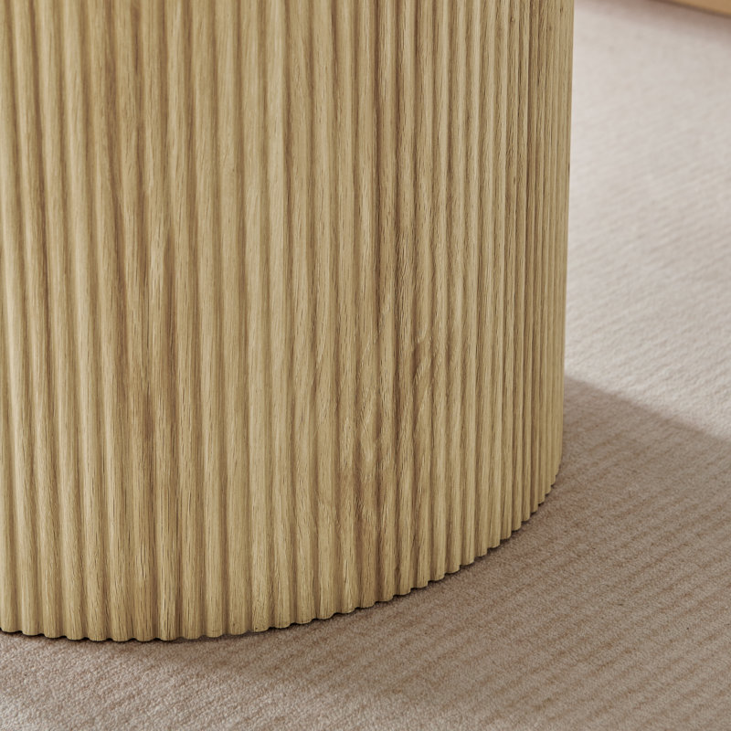 Penny Pillar Round Coffee Table - Melamine Scratch Resistant Veneer Top, Oak Top/Oak Base