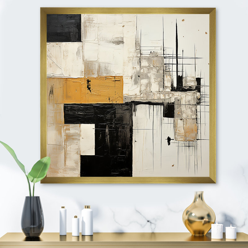 Beige et noir Divine Simplicity IV - peinture abstraite, art mural, Cadre doré simple, H 24 po x l 24 po x P 1 po