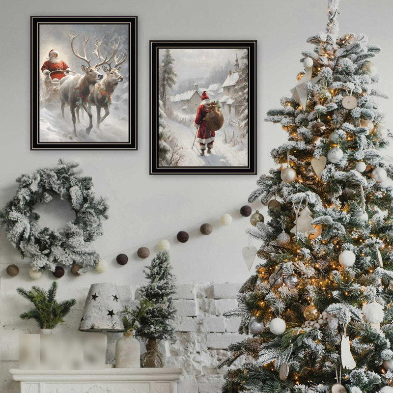 Ornement de décoration murale multicolore pour le salon - 2 veille de Noël dans un cadre noir