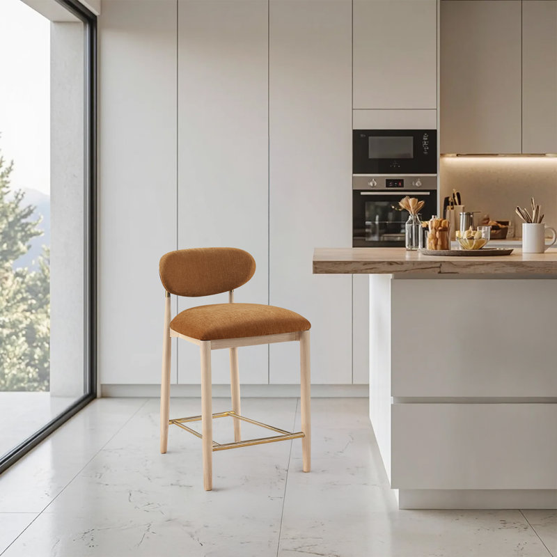 Tabouret en tissu Riccio, Naturel, Brossé, Tissu de polyester cognac