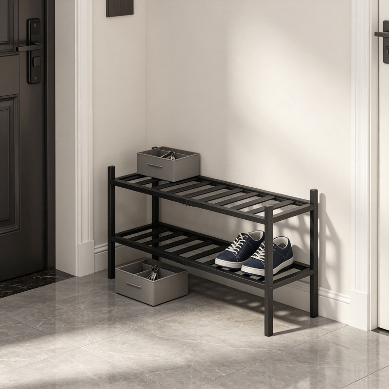 Étagère à chaussures à 2 niveaux en bambou, étagère à chaussures empilable de qualité supérieure pour le couloir, le placard, le salon et le vestibule