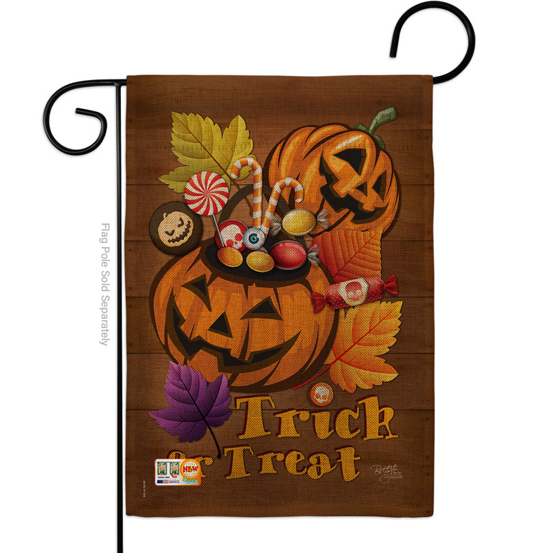 Drapeau de jardin à double face 18,5" breeze décoration g162003-db bonbon citrouille en toile jute à la chute halloween