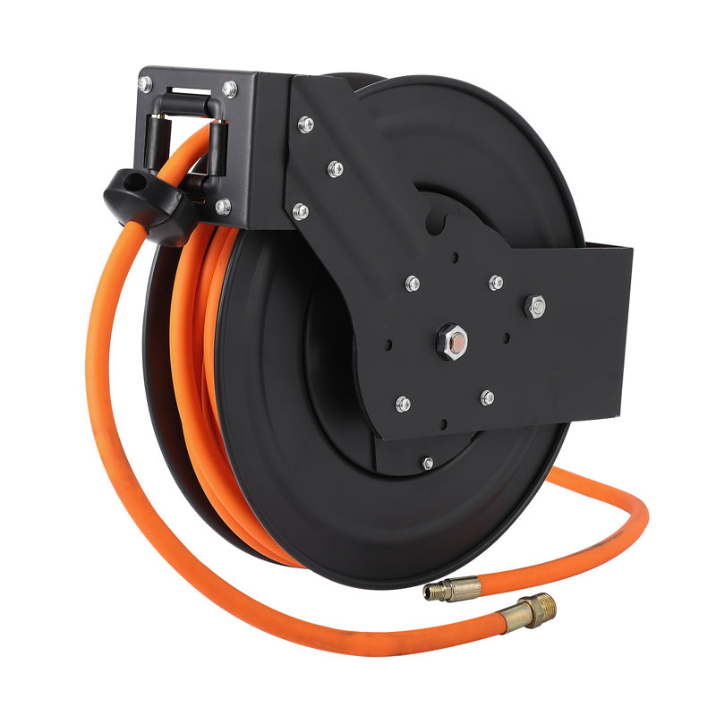 1/4 in x 50 ft Retractable Air Hose Reel, Dual Arm, Auto Rewind, 300 PSI 180° Swivel Bracket, Wall Mounted Electric Cord Reels