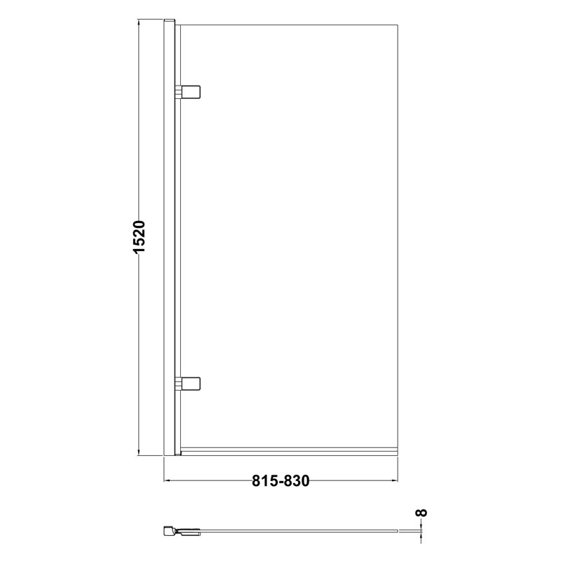 Pacific 83.0mm - 81.5mm W x 1520mm H Semi-Frameless Tub Door with Clear Glass
