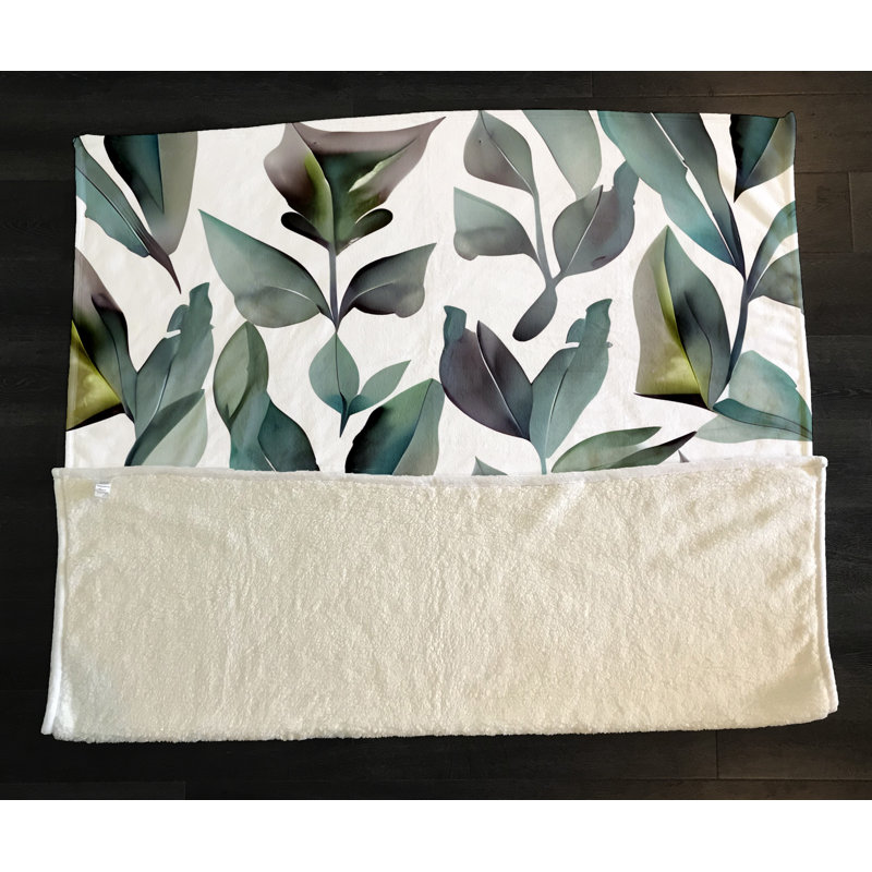 Throw Blanket, 68" W x 80" L, Floral/Abstract, Green/Blue/White