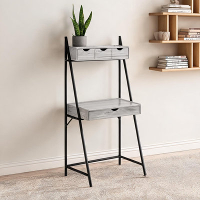 Bureau d'ordinateur incliné avec structure en acier et finition stratifiée, poste de travail de 80 cm (31,5 pouces) avec quatre tiroirs et une tablette pour bureau à domicile