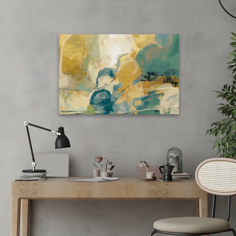 Mid Mid Mood Blue Crop - Abstrait turquoise / noir / crème, H 24 po x l 16 po