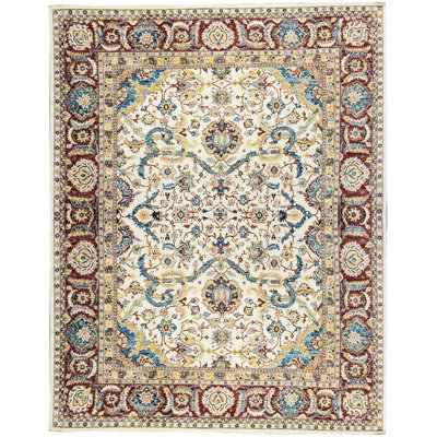 Tapis crème, bleu et brun noué à la main de haute qualité Sultanabad