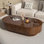 Table basse ovale en bois massif de 43,7 po avec piédestal robuste en bois massif de style Mid-Century pour salon