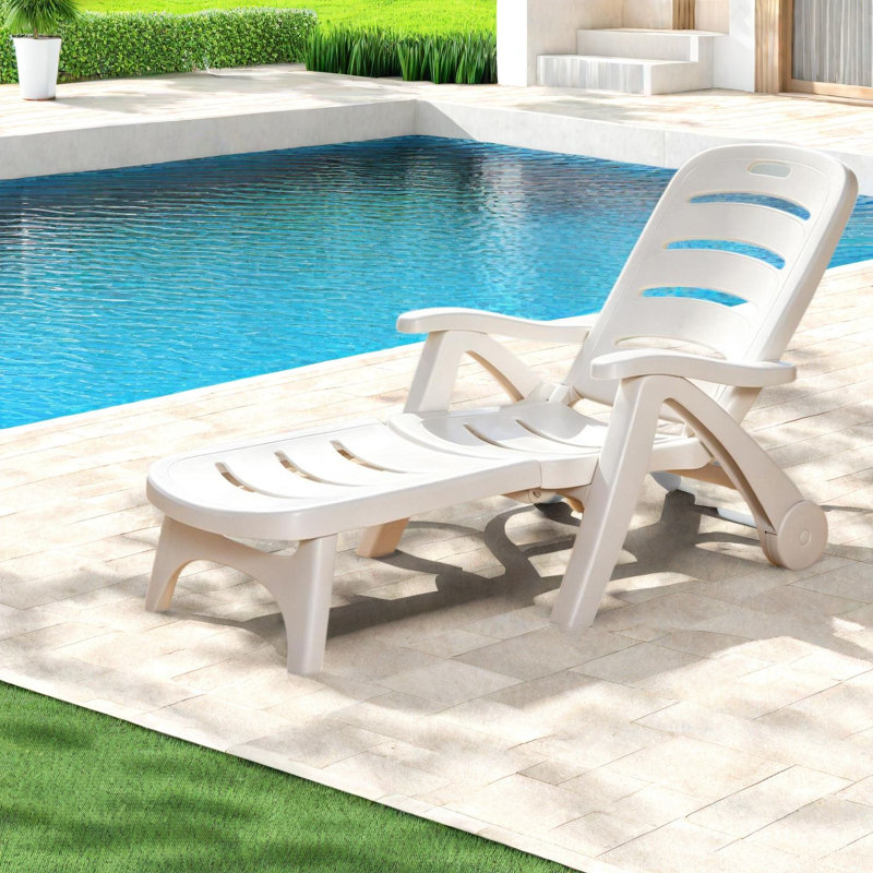 Chaises longues de patio ajustables, chaise longue de piscine moderne en polypropylène blanc