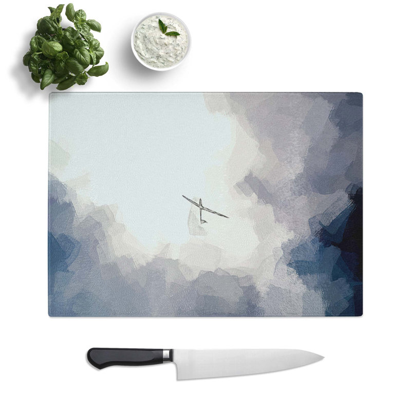 Tempered Glass Air Glider in the Clouds Chopping Board, 28.5 cm W x 20 cm L