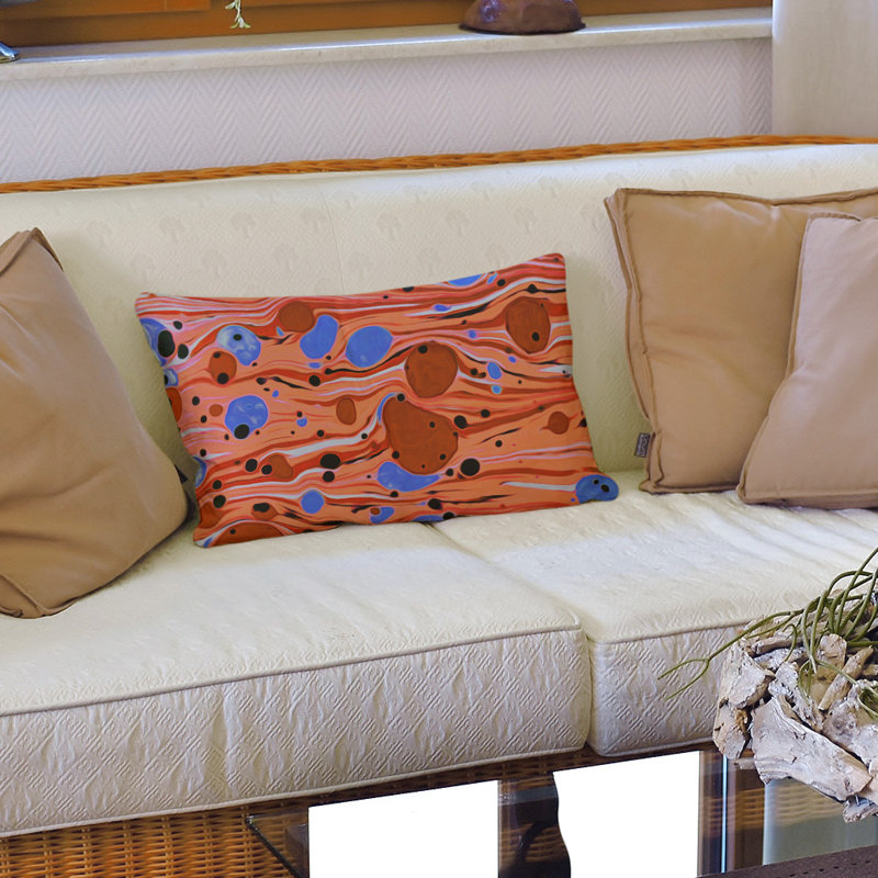 Coussin Swirls, 14 po x 20 po, Pas de bourre, Orange/bleu