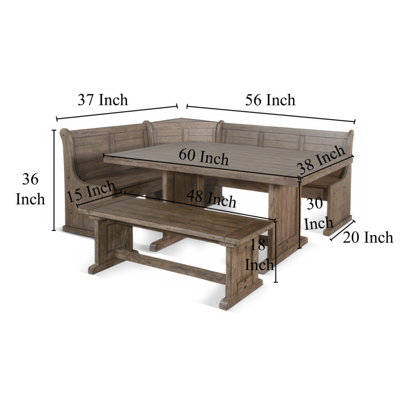 Yael 4Pc Corner Breakfast Nook Set, Brown Dining Table Corner Bench