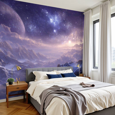 Papier peint adhésif galaxie cosmique montagne galaxie galaxie pour la salle de jeux et les grandes murales murales murales amovibles en PVC de H 100 po x l 144 po galaxie pour décoration de chambre à coucher Bureau à domicile