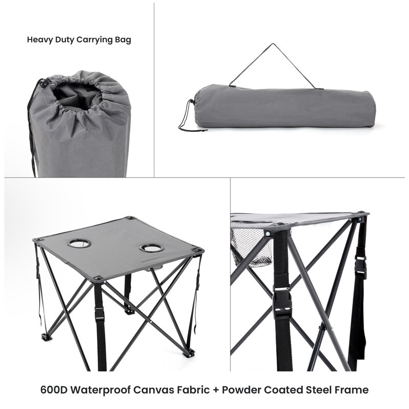 Grey Heavy-Duty Portable Camping Folding Table with Cup Holders