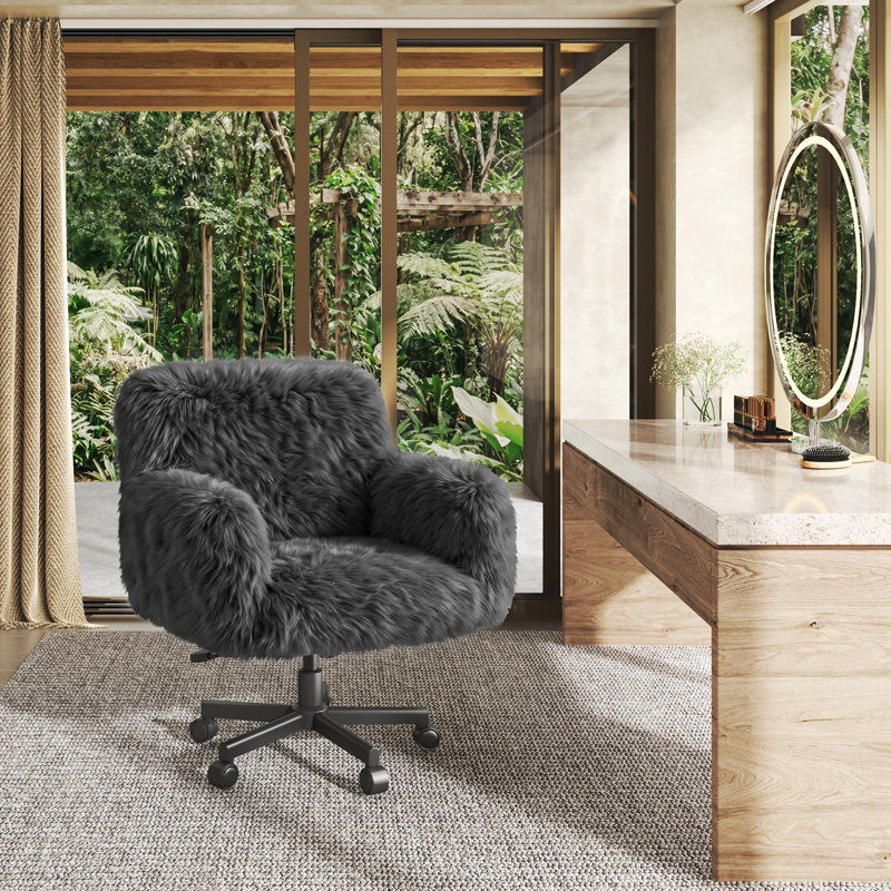 Side Chair, Gray-Faux Fur