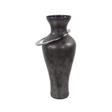 Black Ore Glass Vase with metal accent- Medium