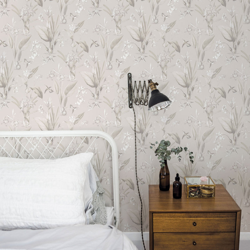 Secret Garden Botanical Floral Design 33' L x 21" W Wallpaper Roll, Beige