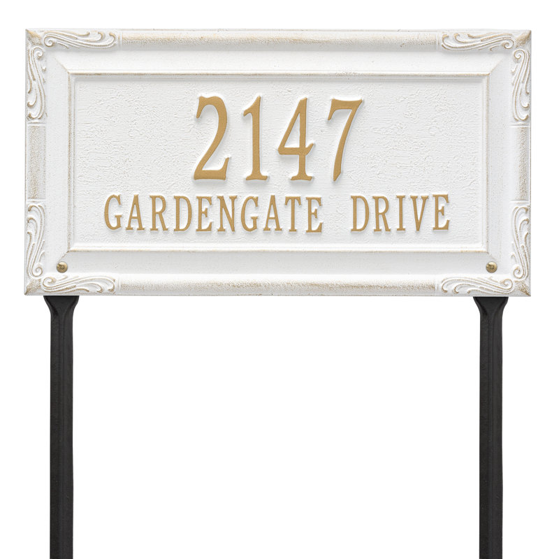 Plaque d'adresse sur 2 lignes Gardengate, Blanc / Doré, Oui