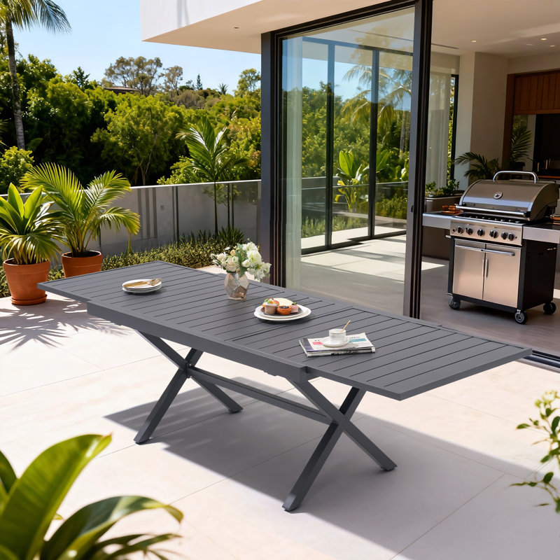 Rectangular Extendable Outdoor Dining Table, Gray
