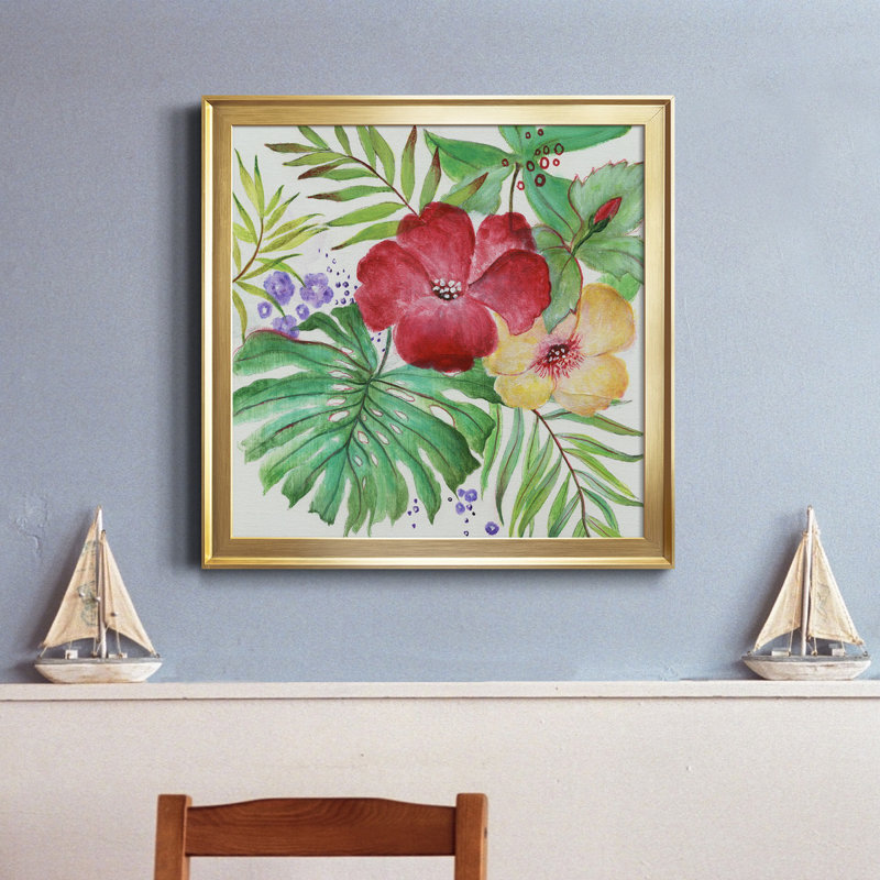 Tropical Blooms Gold Framed Canvas Print, 24" x 24"
