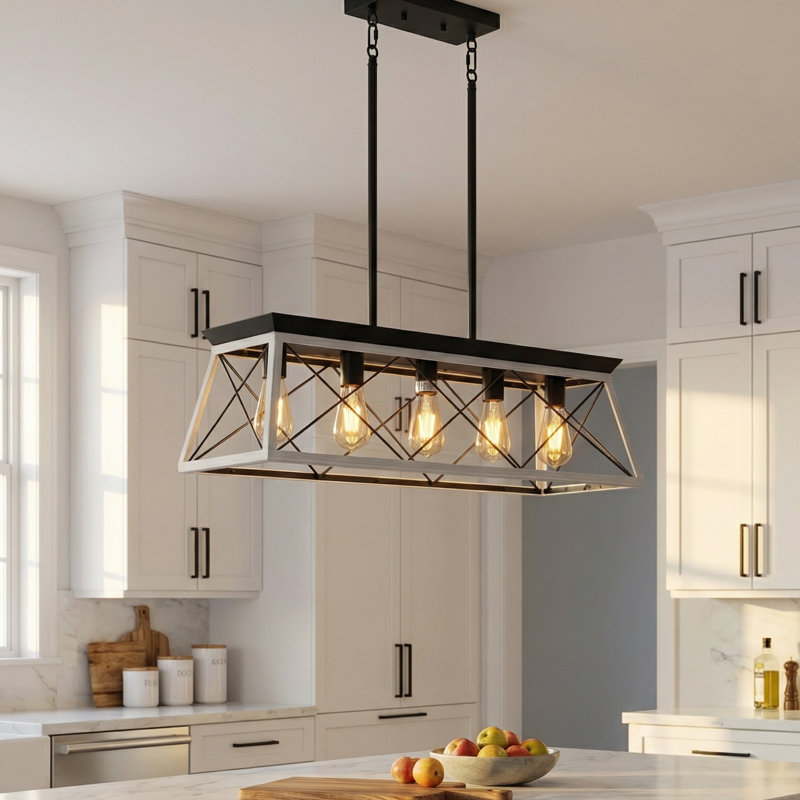 Adjustable 5-Light Farmhouse Industrial Linear Pendant Light White, White