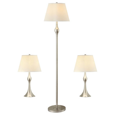 Beige And Brushed Nickel 3-Piece Lamp Set