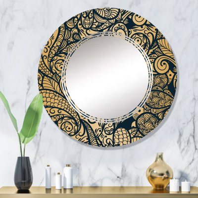 Miroir mural rond jaune à motif cachemire jaune