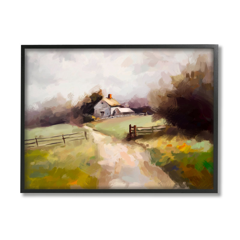 «Country Barn With Fence» par Ziwei Li, Giclée encadrée noir minuit, H 16 po x l 20 po x P 1,5 po