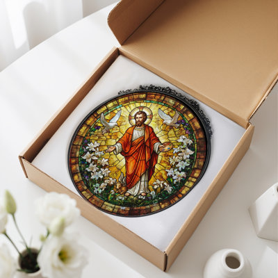 Jesus Christ Stained Glass Window Panel，7.8H