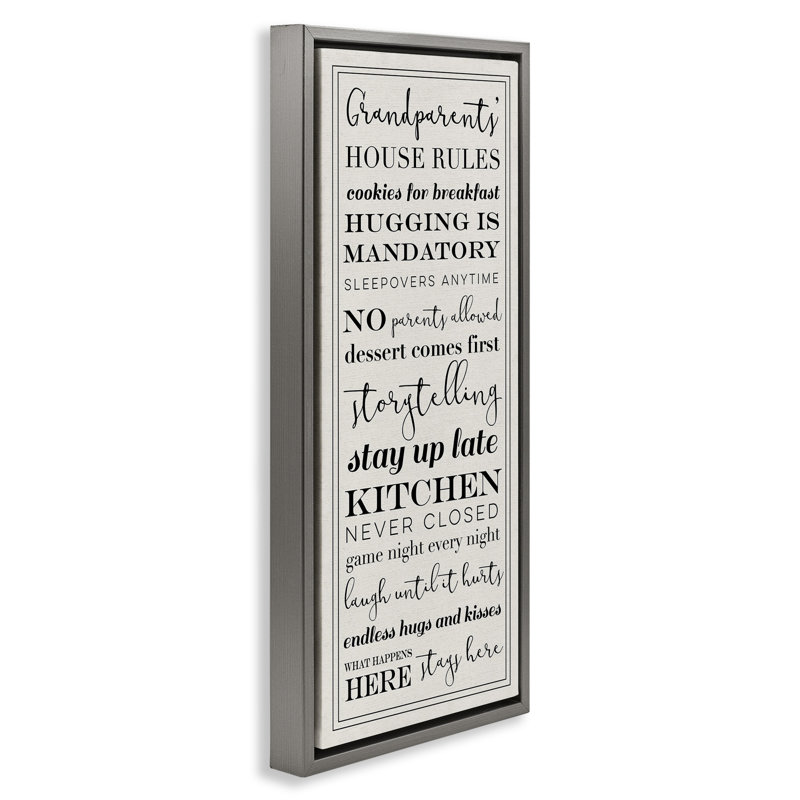 « Grandparents House Rules », Cadre flottant gris lustré, H 15 po x l 31 po