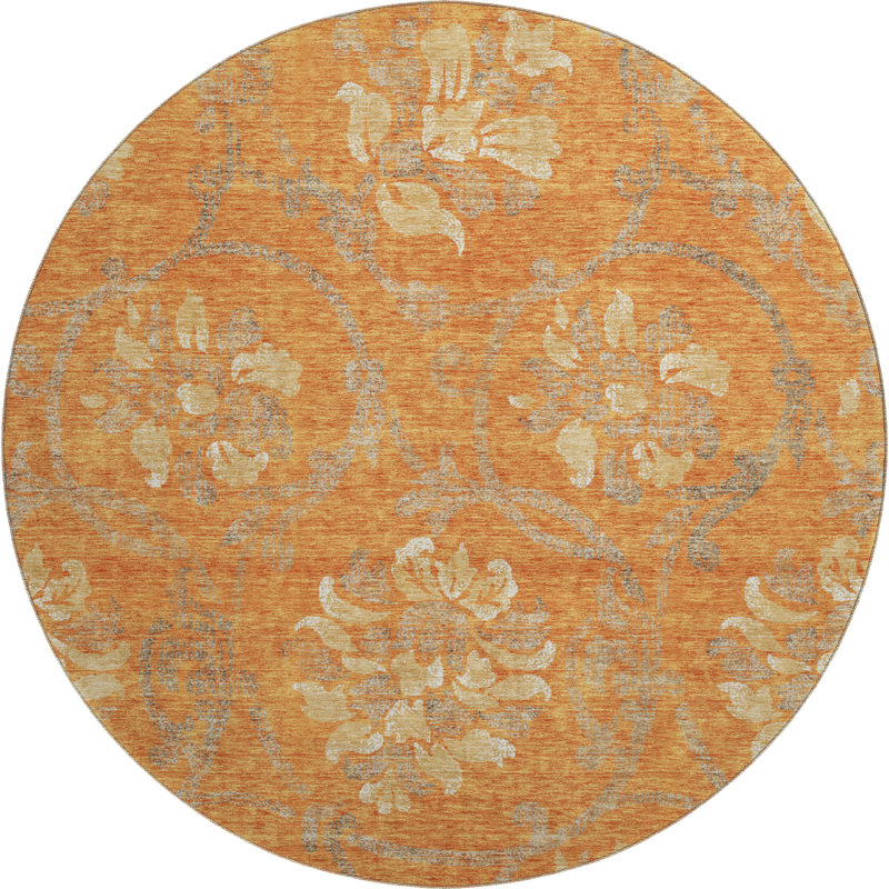 Premium Machine Washable Prisco Orange Rug, Round 8'