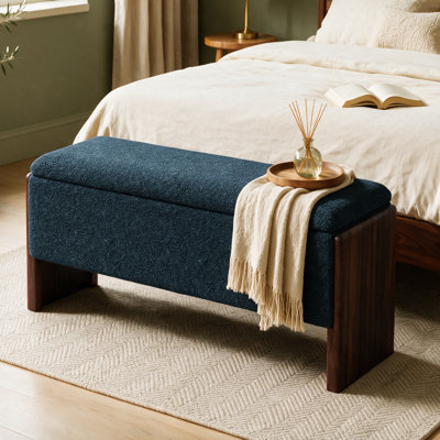42.5'' Bouclé Upholstered Storage Bench with Solid Wood Legs