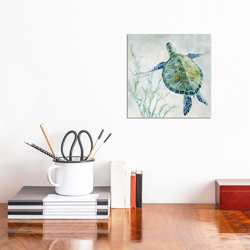 Seaglass Turtle II by Carol Robinson - Wrapped Canvas Painting, No Frame, 30.48 cm H x 30.48 cm W