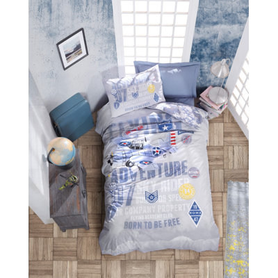 Ensemble de housse de couette 100% coton 3 pièces Haagen Bue / blanc / gris