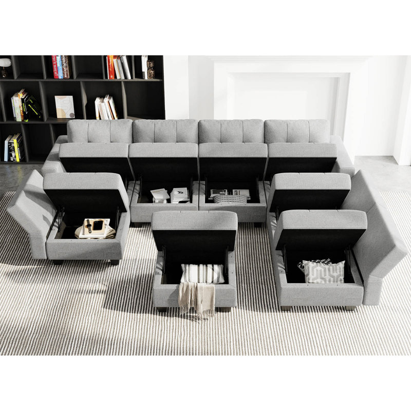 Ashbury Ivery 116.6'' U Shaped Couch Modular Polyester Blend Sectional Sofa with Cushions, Gray Polyester Blend