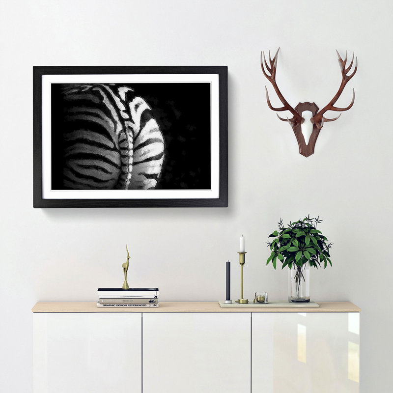 Rear of a Zebra - Picture Frame Painting Print, Black Framed, 27cm H x 36cm W x 2cm D