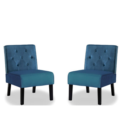 Fauteuil d'appoint à boutons avec velours bleu et coussin en mousse, pour le salon, la chambre à coucher, le tissu de décoration en mousse haute densité 2 pièces, bleu, convient aux petits espaces dans le bureau à domicile,