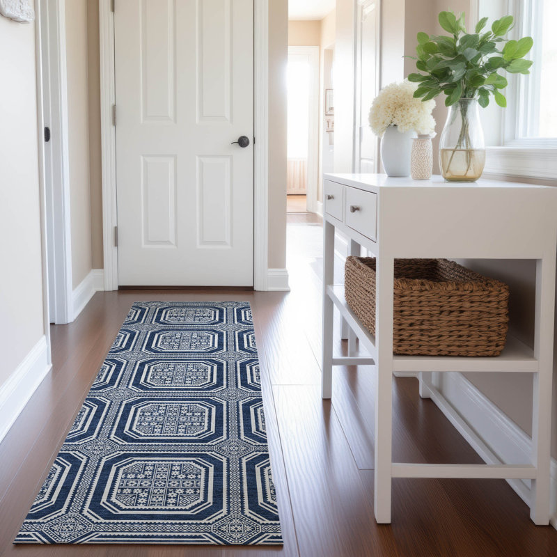 Premium Machine Washable Sykora AMF1451 Geometric Rug, Runner 2'3" x 7'6"