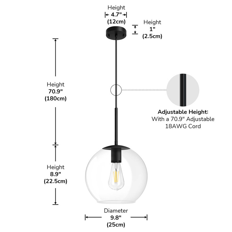 Slavo 1- Single Pendant Light With Clear Glass Shade, Black