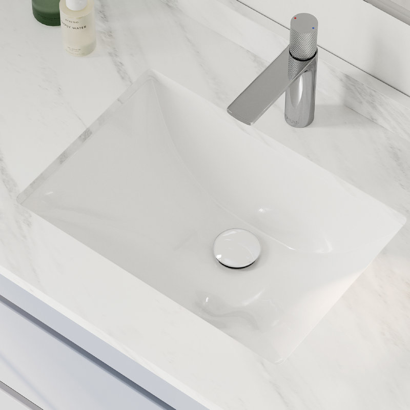 18.25"W x 13"D White Rectangular Undermount Bathroom Sink with Pop up Drain