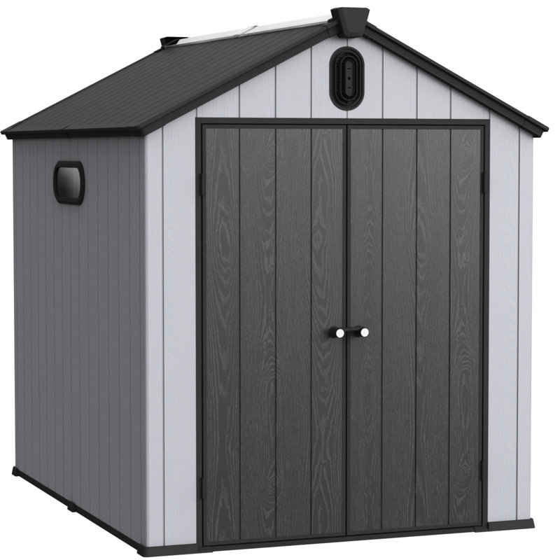 Remise de rangement pour outils 6X8ft - Noir + Gris Contenant utilitaire 6 * 8Ft avec toit en plastique imperméable