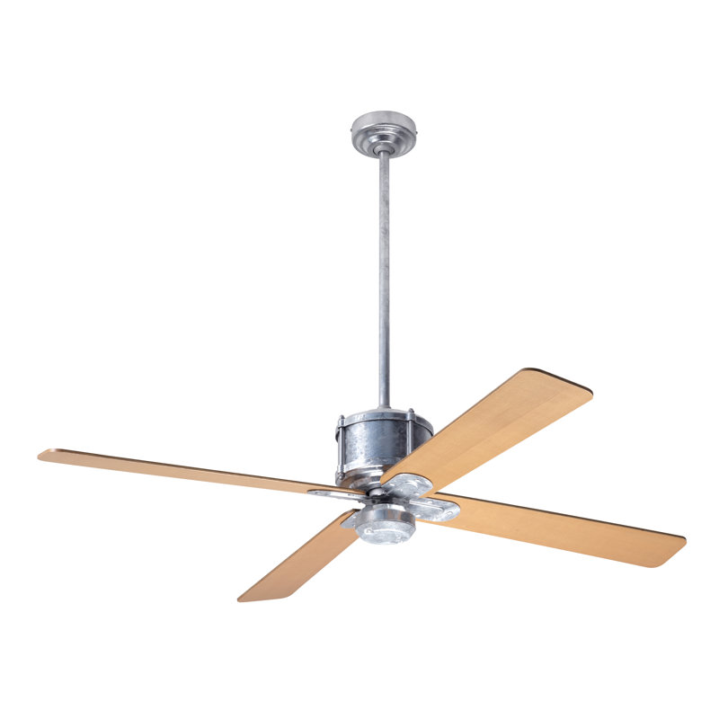 Industry Downrod Ceiling Fan, Remote Control, Maple, Galvanized